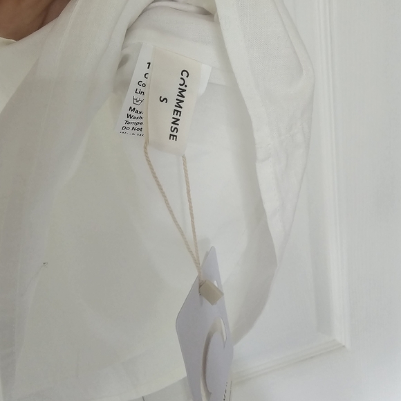 White Linen One-Shoulder Puff Sleeve Dress (NWT) - Picture 2 of 3